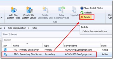 Uninstall Remove SCCM ConfigMgr CAS Primary Secondary server