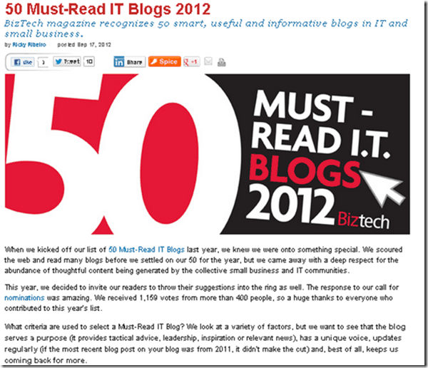 BizTech Magazine's 50 Must-Read IT Blogs of 2012