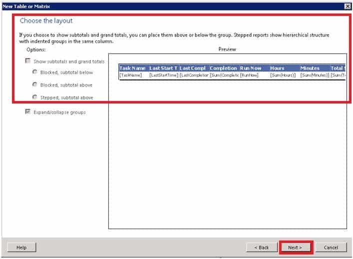 Choose the layout for SSRS report