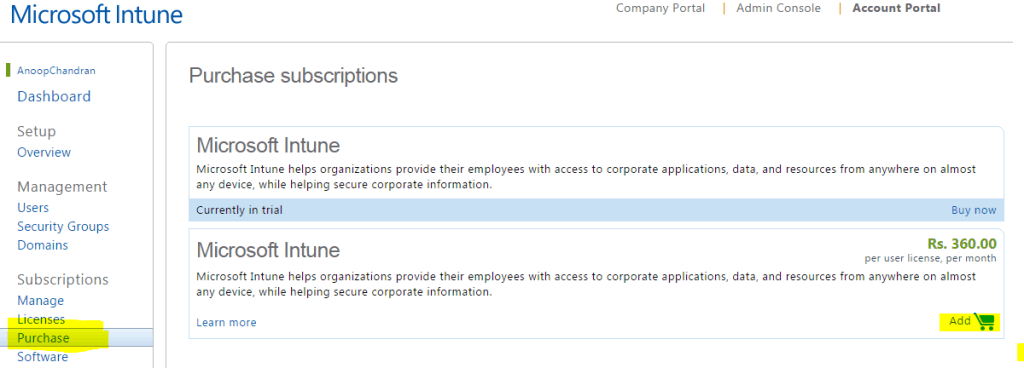 Intune Trial Version Purchase 1