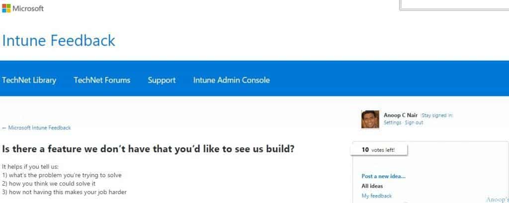 How to Provide Feedback for SCCM ConfigMgr Intune via User Voice Portal - Fig.2