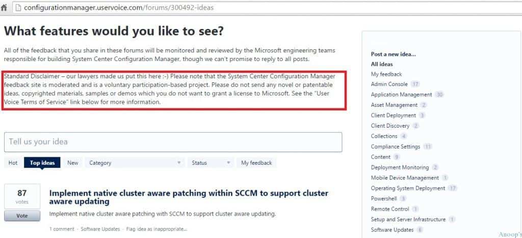 How to Provide Feedback for SCCM ConfigMgr Intune via User Voice Portal