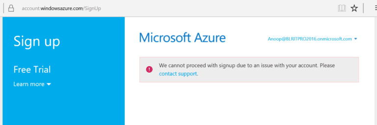 Fix Azure AD Subscription Error We cannot Proceed with Signup Due to an Issue with Your Account 4