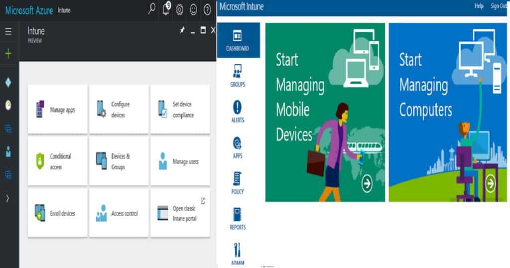 Quick Overview Comparison between Intune Azure and Silverlight Portal