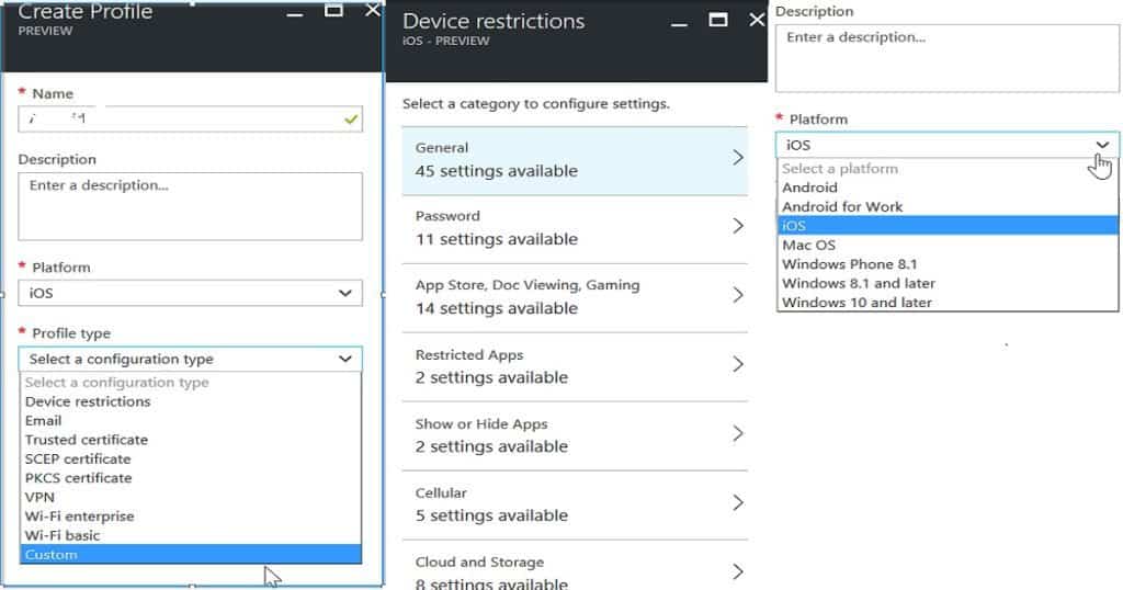 Quick Overview Comparison between Intune Azure and Silverlight Portal