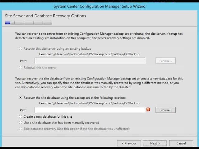 SCCM ConfigMgr Current Branch Backup Recovery Options 3