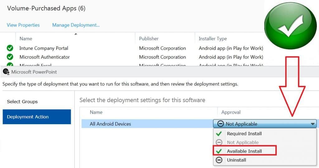 Why Available Action is Disabled from Android for Work App Deployment in Intune Endpoint Manager