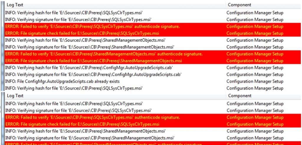 SCCM ConfigMgr Prerequisite Check Error Failed to Verify Authenticode Signature Configuration Manager MEMCM - Fig,2