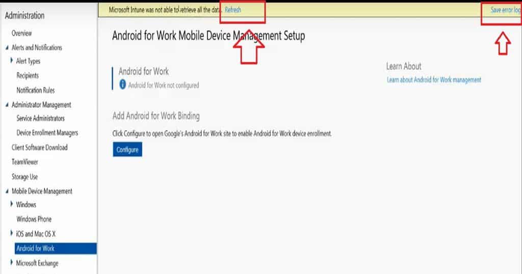 How to Resolve Intune Android for Work Configuration Refresh Error - Fig.1
