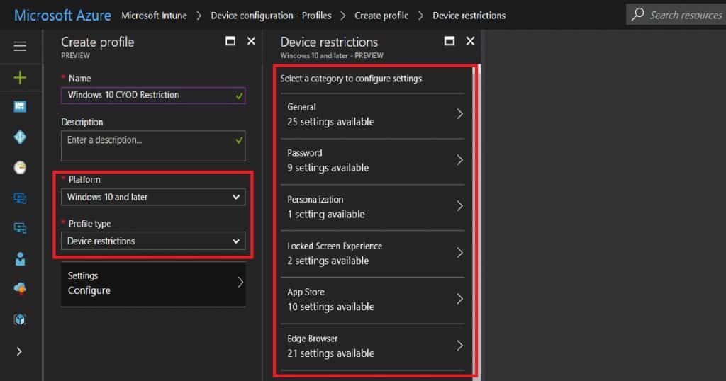 Intune Create Device Restriction Policy Profiles Deploy Security Policies to Windows 10 Devices Endpoint Manager