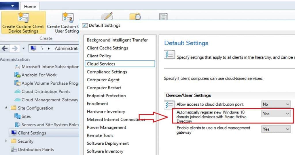 Register SCCM CB client with AAD via Client Settings