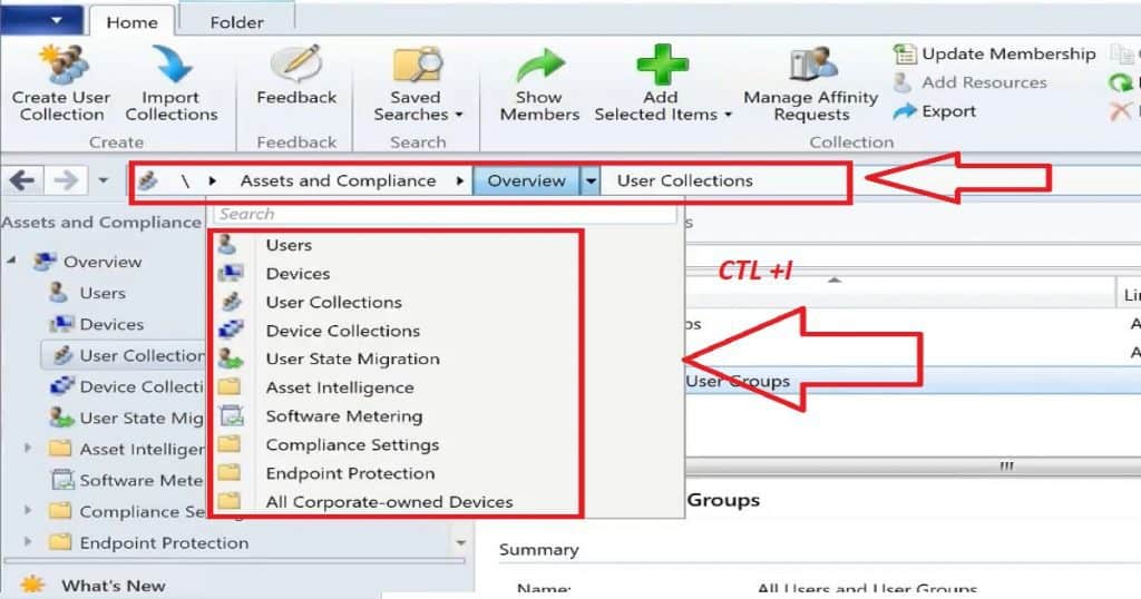 SCCM Keyboard Shortcuts