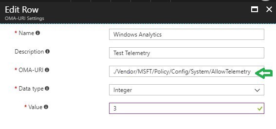 Windows 10 OMA URI Telemetry