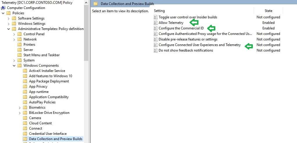 Group policy Telemetry Windows Analytics