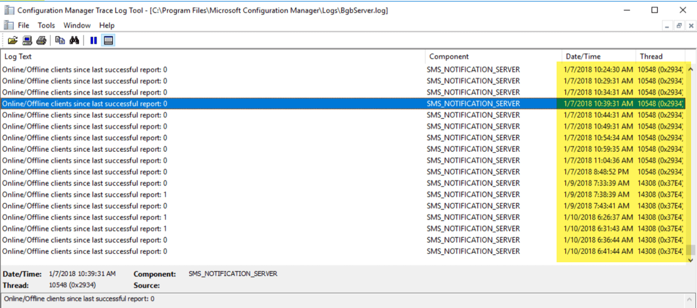 SCCM Client Online Status in SCCM Console Log