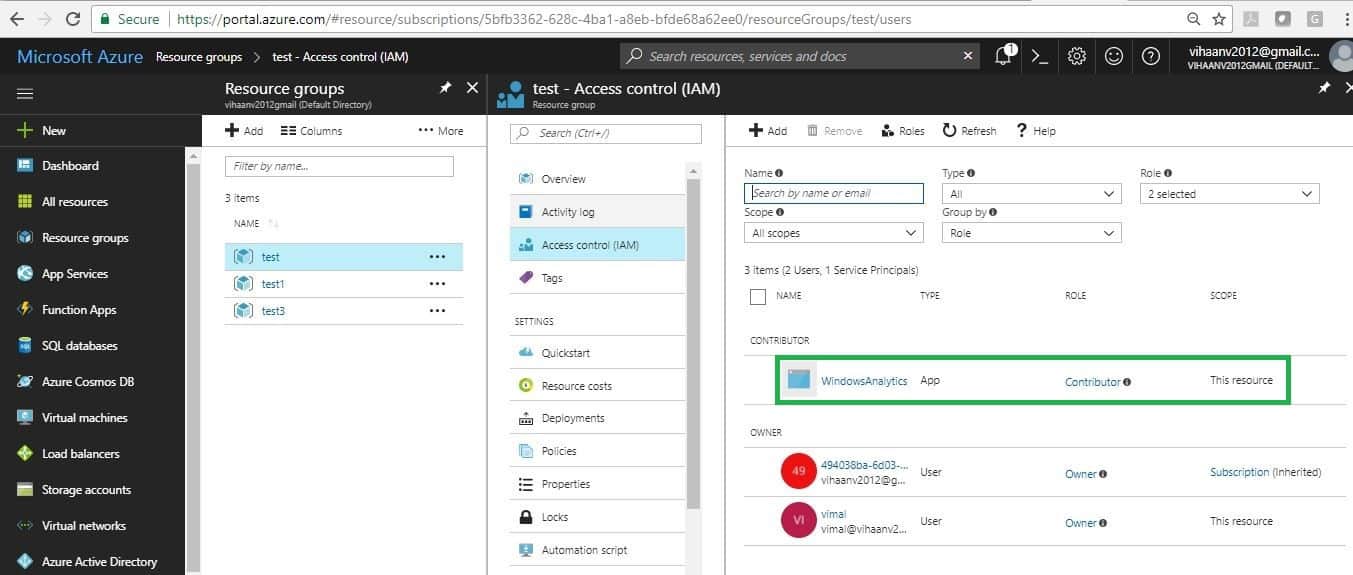 Azure application Access control permission resource group