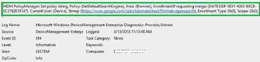 MDM Diagnostics event viewer