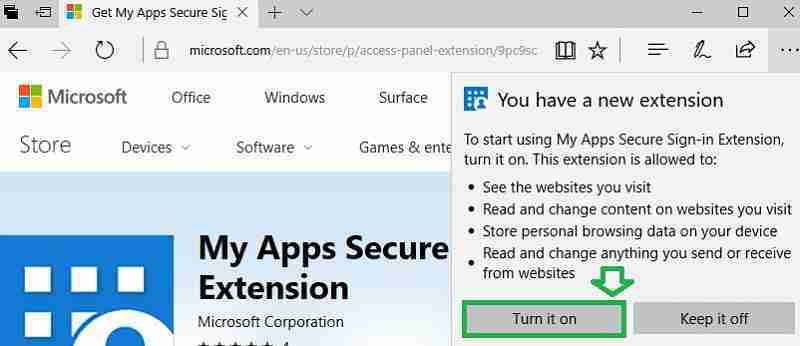 turn on My apps secure extension