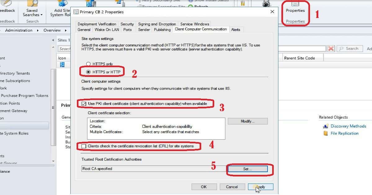 Sample Screenshot to show the PKI HTTPS Client Authentication Enabled Scenario - FIX SCCM PKI Client Registration Issue