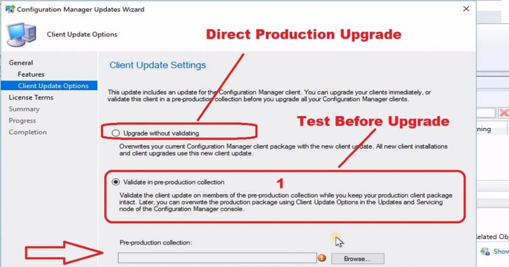 SCCM 1902 Client Upgrade Options Promote Pre-Production Client