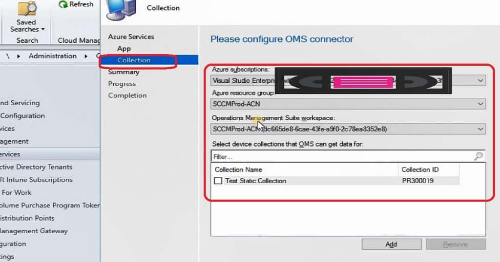 SCCM OMS Connector - Collection Settings