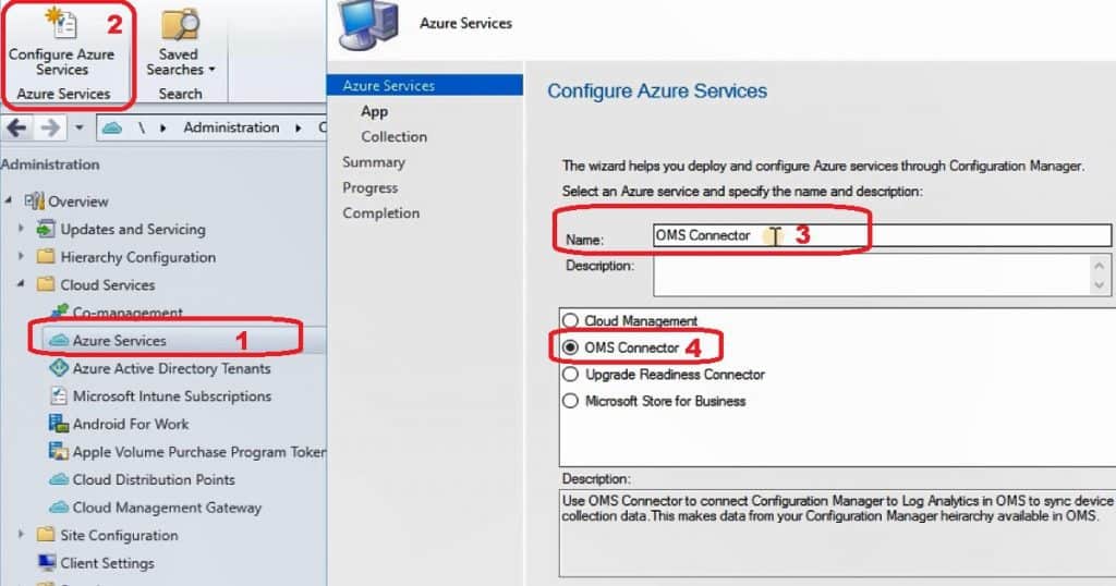 SCCM OMS Connector Configure Azure Services