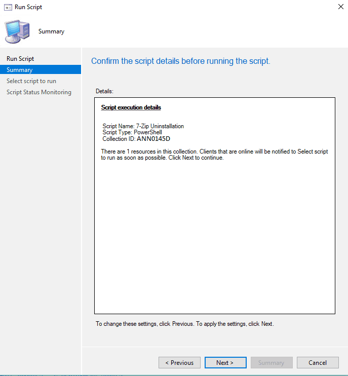 SCCM Run Script Deployment Step by Step Guide - Uninstall 7Zip without Package 9