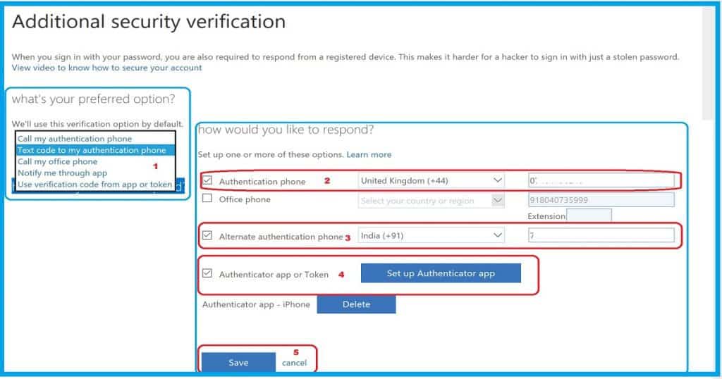 Change Azure MFA Authentication Phone