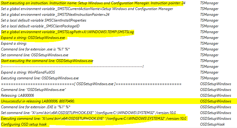 SCCM OSD TS  Setup Windows Configuration Manager step