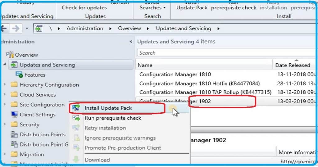 Microsoft SCCM 1902 Upgrade