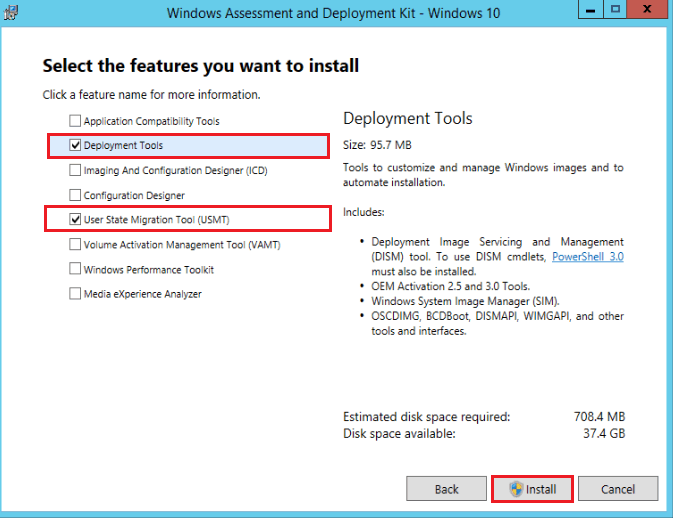 Windows 10 ADK Versions Select the Features you want to install - Upgrade Windows ADK on SCCM Servers