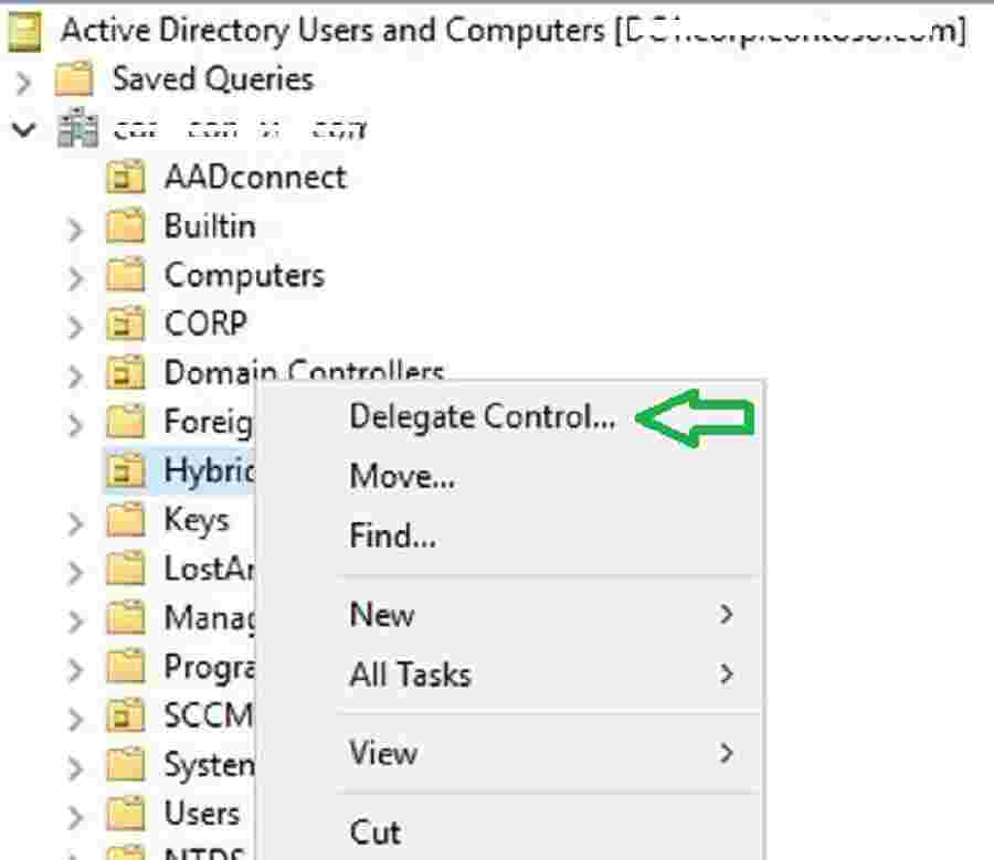 Delegate Control for Intune Connector for Active Directory - Windows Autopilot Hybrid Domain Join Scenario