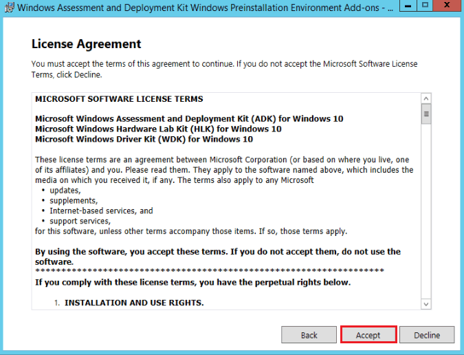 Accept License Agreement Upgrade Windows ADK add-on WinPE  