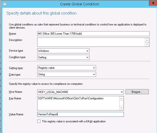 Create SCCM Global Conditions Step-by-Step Guide Check Office 365 ProPlus Version 2 Create SCCM Global Conditions Step-by-Step Guide Check Office 365 ProPlus Version - Fig.2