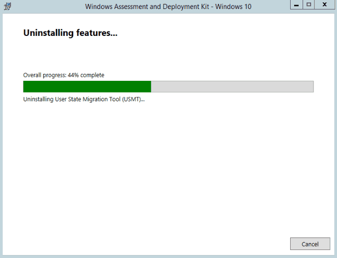 Uninstallation Progress Screen Windows ADK 1809 Upgrade