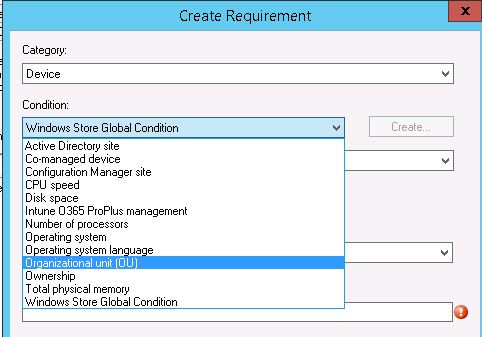 Default SCCM Global Conditions or Requirements options