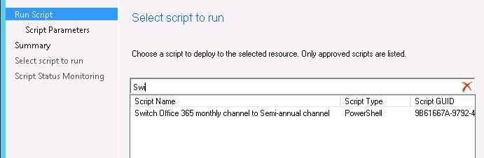 Change Office 365 Update Channel using SCCM Run Script