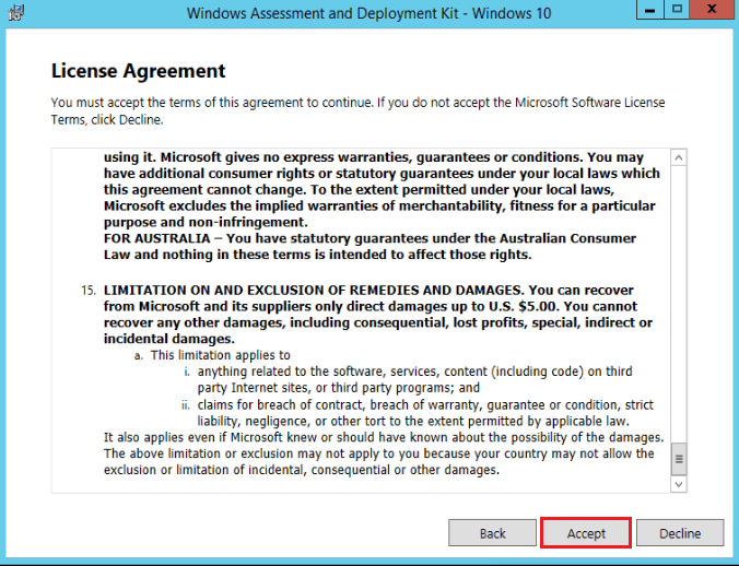 Accept License Agreement - Upgrade Windows ADK on SCCM Servers