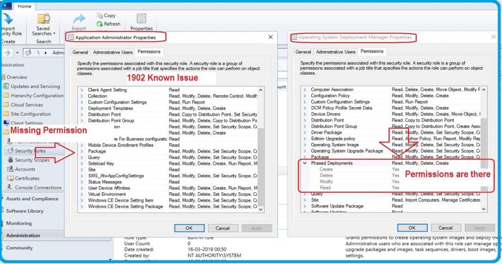 Phased Deployment RBAC Issues SCCM 1902 Known Issues