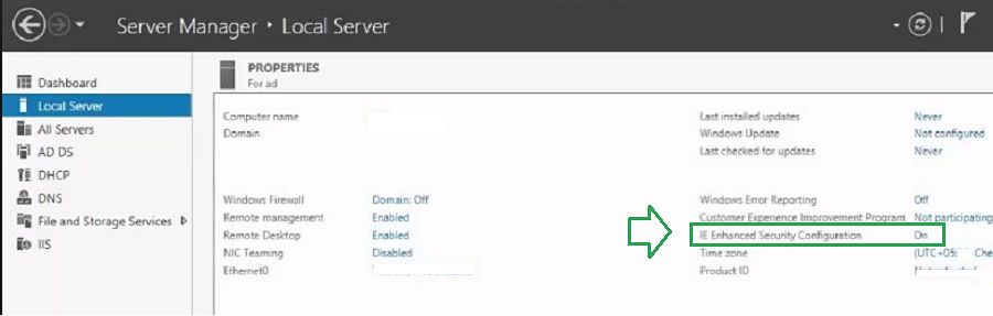 Intune AD Connector - IE Enhanced Security