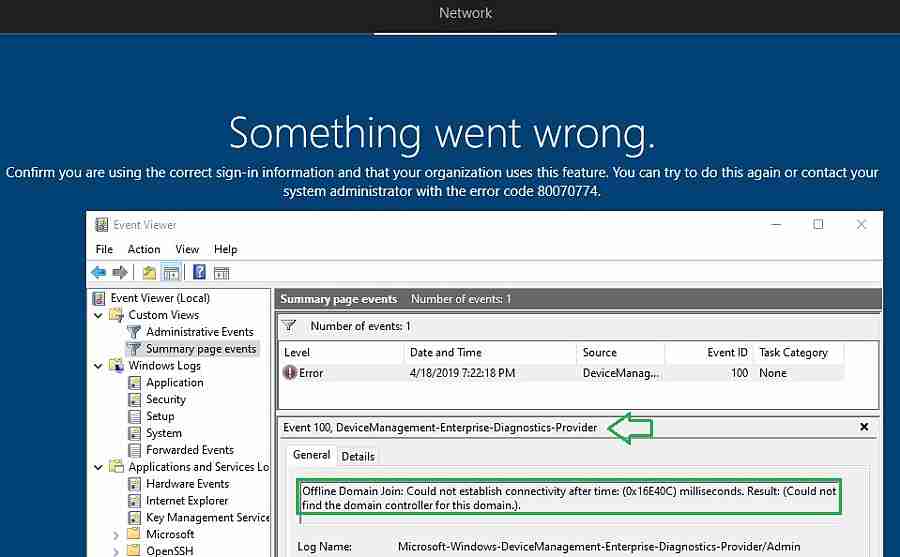 Windows Autopilot error 80070774 -Windows Autopilot Hybrid Azure AD 