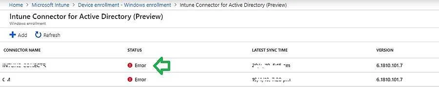 Intune AD connector status error - Wind﻿o﻿w﻿s﻿ ﻿A﻿u﻿t﻿o﻿p﻿i﻿l﻿o﻿t﻿ ﻿H﻿y﻿b﻿r﻿i﻿d﻿ ﻿A﻿z﻿u﻿r﻿e﻿ ﻿A﻿D﻿ ﻿J﻿o﻿in﻿ 