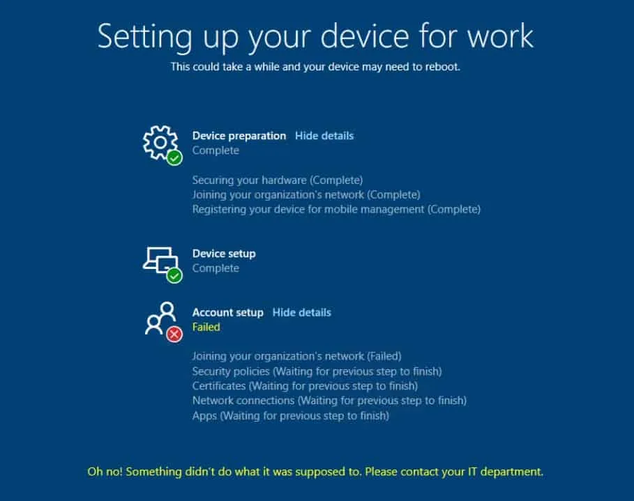 Enrollment status page error