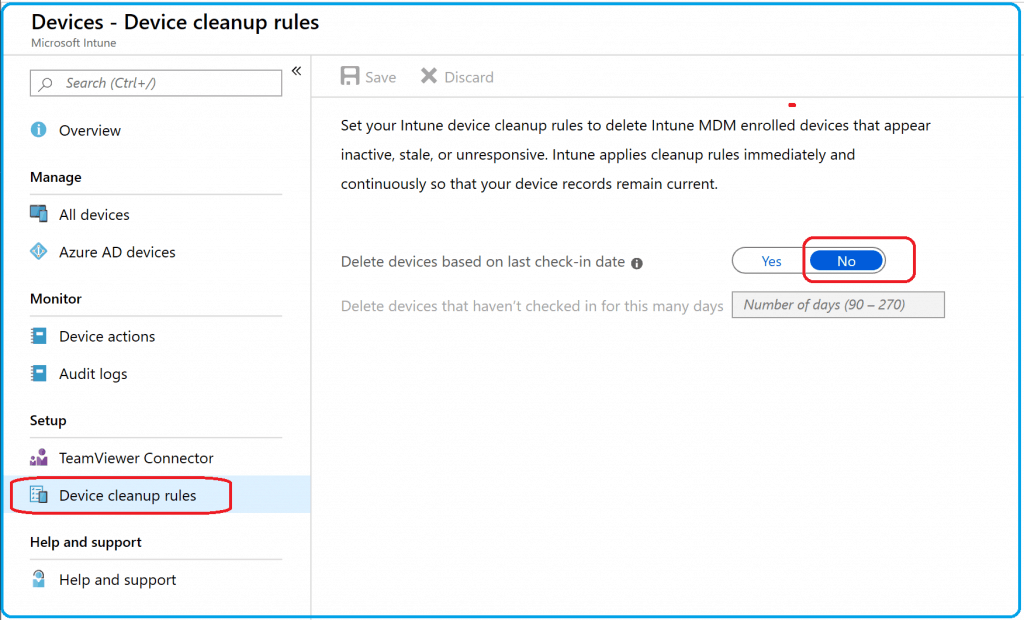 Intune Device Cleanup Rule is set to NO - Automatic Intune Device Cleanup Rules