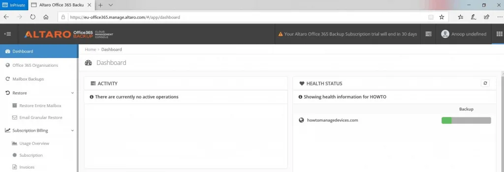 Review Office365 Backup Solution from Altaro - Part 2 - Fig.1