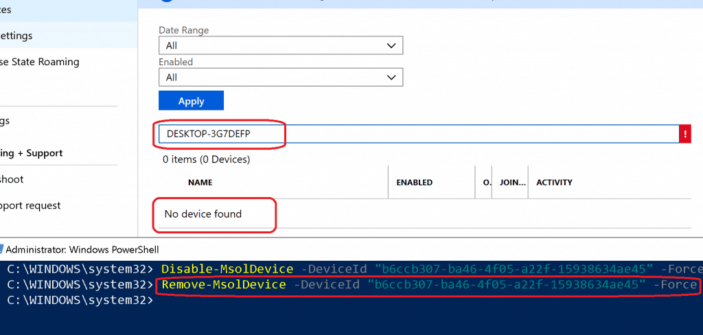  Remove-MsolDevice to delete Azure AD AD Device -  Azure AD Device Cleanup  