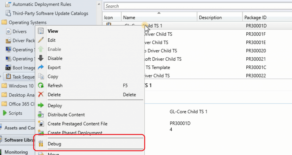 SCCM 1906 New Features - TS Debug Option for troubleshooting