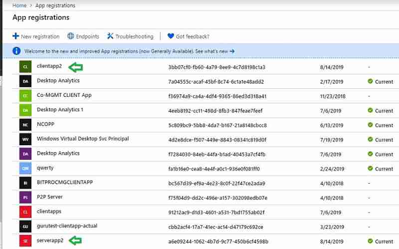 web app registrations Azure console