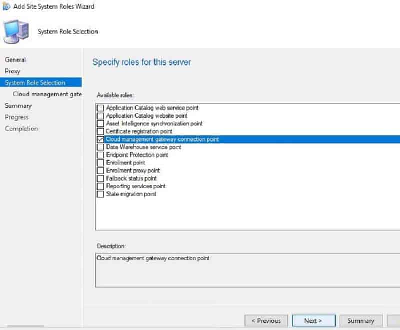 Cloud Management gateway connection point role