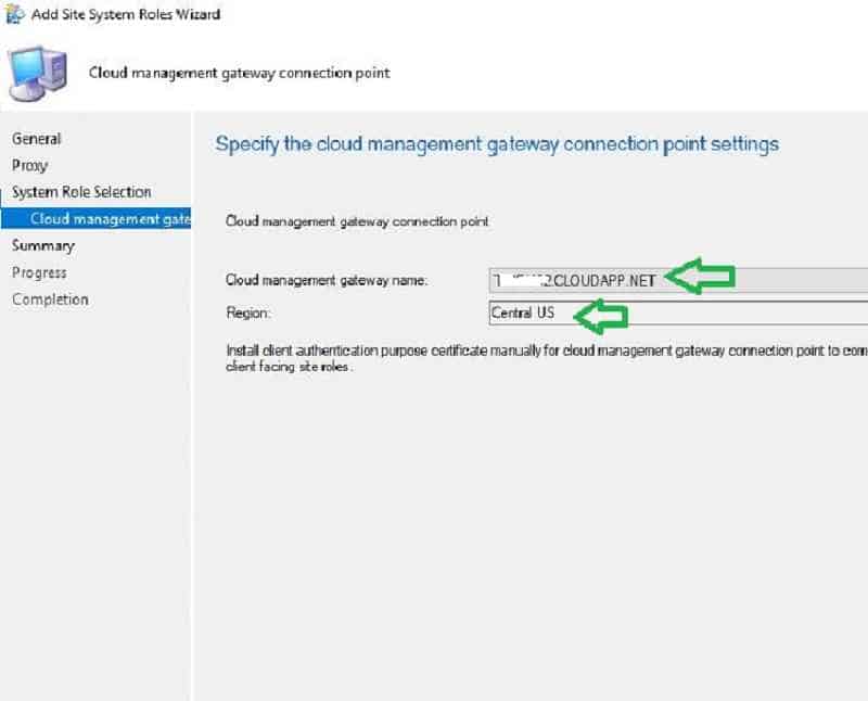 Cloud Management gateway and region